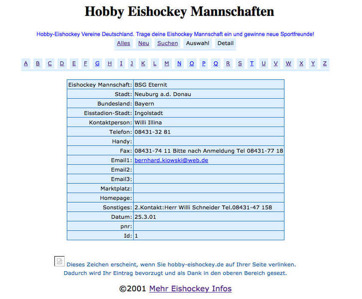 Der erste Eintrag bei hobby-eishockey.de